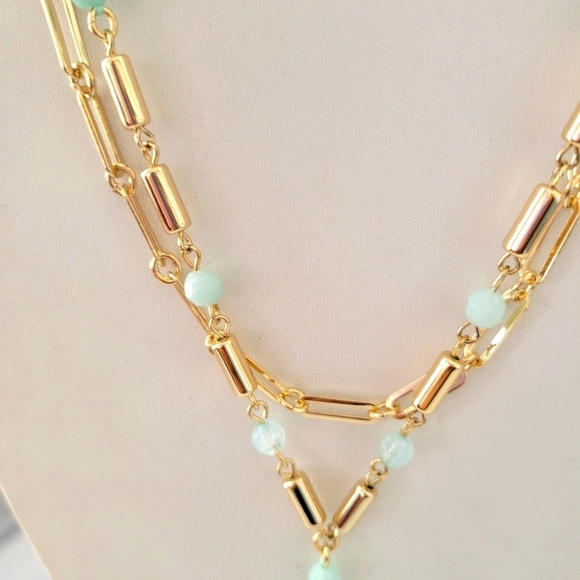 Anne Klein Layered Lariat Gold-Tone Beaded Necklace / Mint - Picture 4 of 9